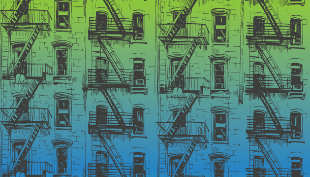 Illustration of crowded living conditions contributing to asthma