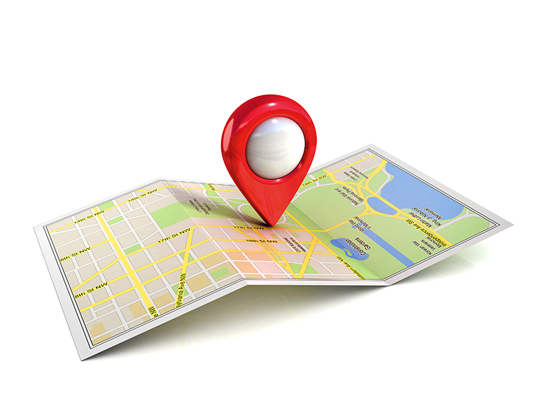 Illustration of pin on map, taking the time to reax on the travel to work